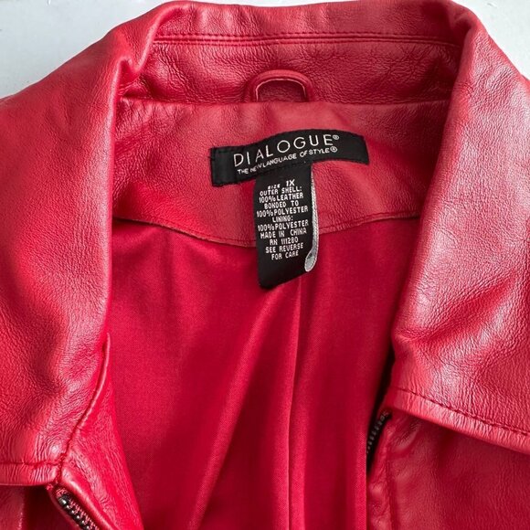 90s Vintage Red Leather Zip-Up Jacket โ Dialogue Size 1X - Picture 16 of 16